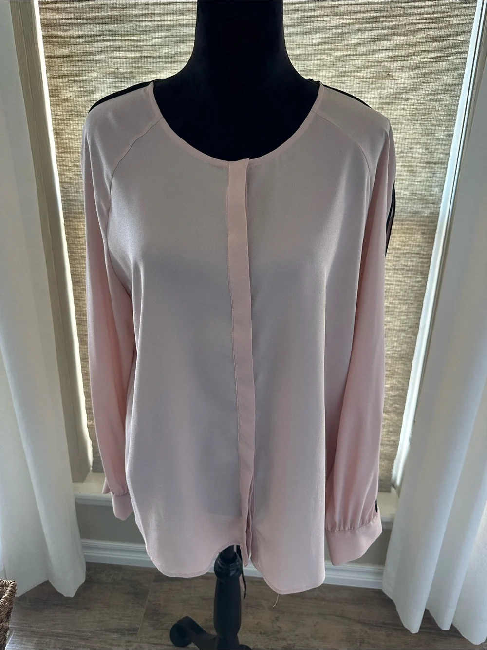Calvin Klein Pale Pink Bow Tie Blouse with Black Trim - Picture 3 of 5